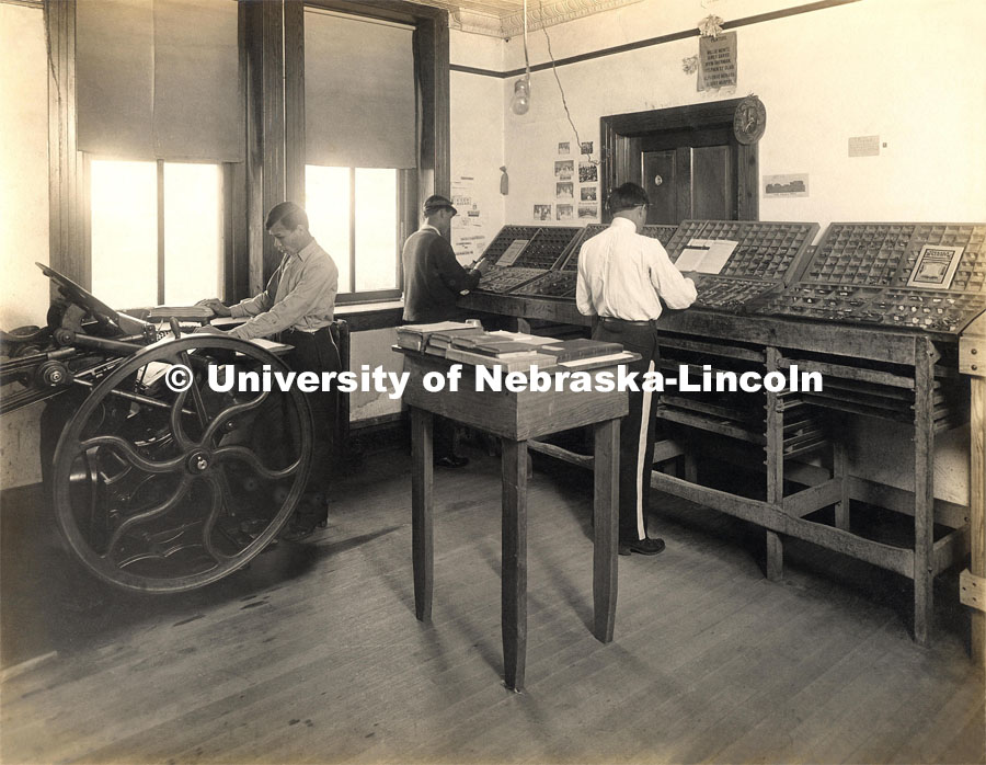 Print shop at the Genoa Indian School in 1911. Photo courtesty of the National Archives and Records Administration